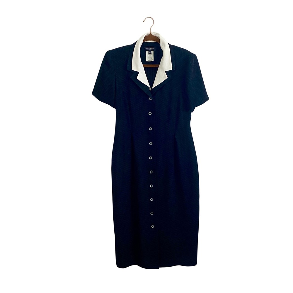 Miss Dorby VTG 90s Polka Dot Dress Collared Office Secretary Midi 14P Whimsigoth